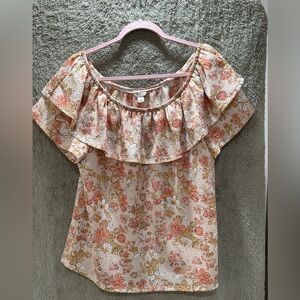 Cato Floral Ruffle Blouse - Pink and Cream